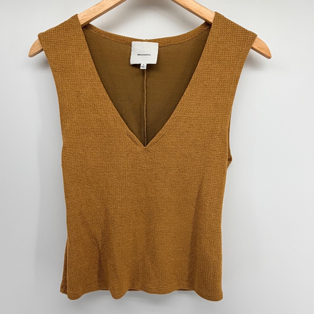 Reformation V-Neck Sleeveless Top Womens Small Brown Textured Deadstock Tank